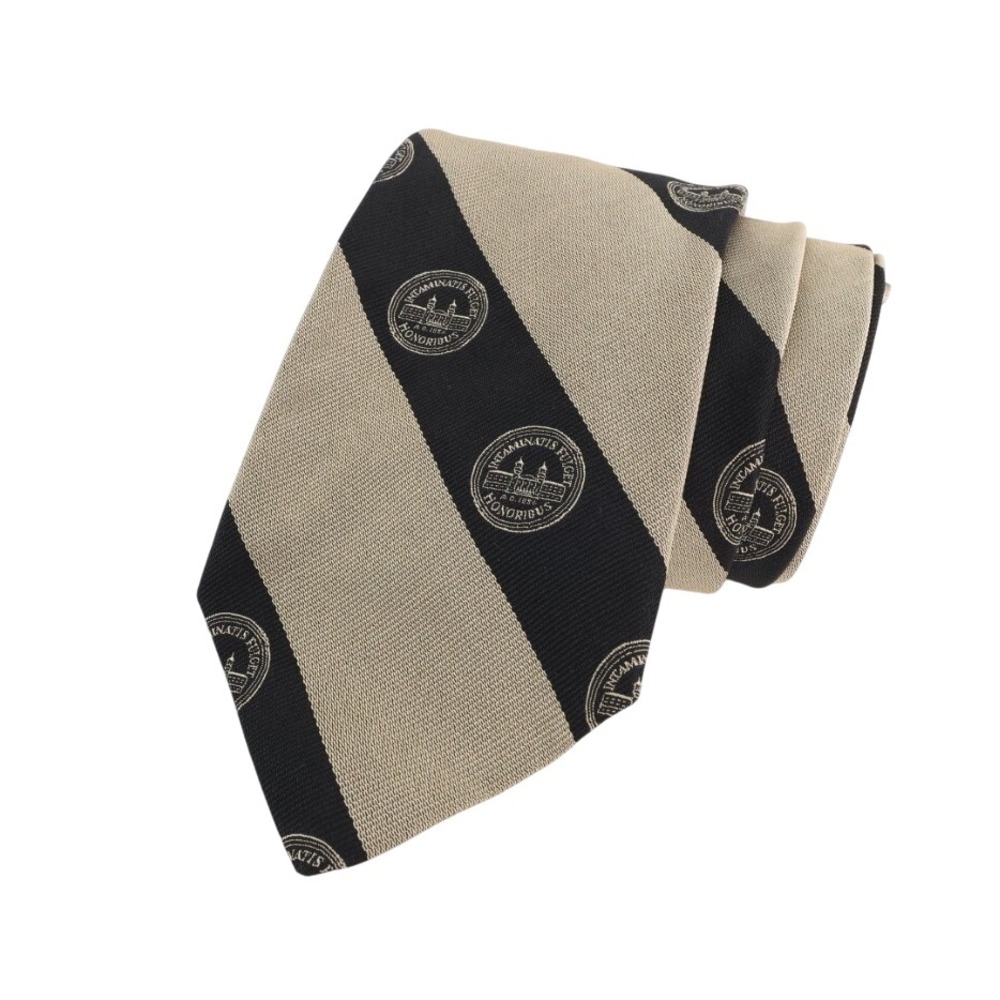 Robert Talbott Mens Necktie Brown Black Striped‎ Logo Silk Blend Tie